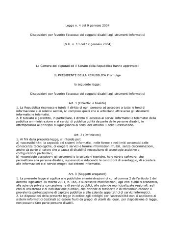 Legge n. 4 del 9 gennaio 2004 Disposizioni per favorire ... - Radio Rai