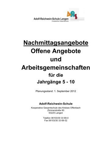 Nachmittagsangebote 2012/13 - Adolf-Reichwein-Schule