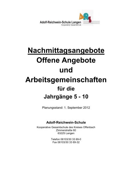 Nachmittagsangebote 2012/13 - Adolf-Reichwein-Schule