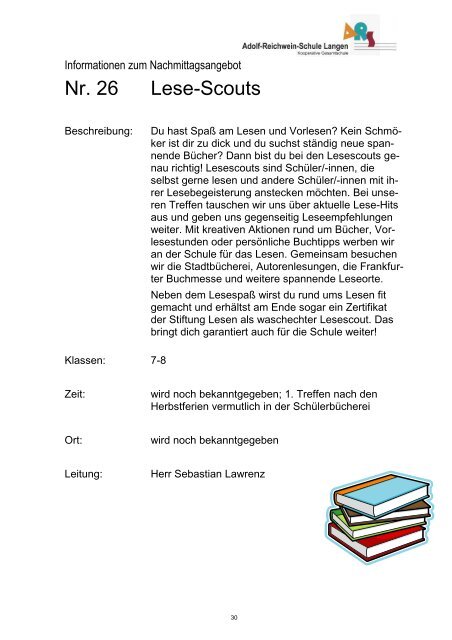 Nachmittagsangebote 2012/13 - Adolf-Reichwein-Schule
