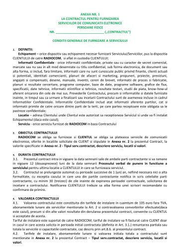 Anexa 1 – Conditii generale de furnizare a serviciilor - Radiocom