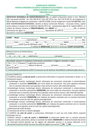 FORMULAR DE CONTRACT PENTRU FURNIZAREA ... - Radiocom
