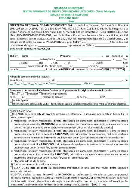 FORMULAR DE CONTRACT PENTRU FURNIZAREA ... - Radiocom