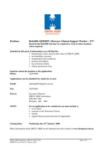 QMERIT Aftercare Clinical support Worker Redcliffe PD ... - Drug Arm