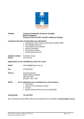 Position: Outreach Coordinator (9 day per fortnight ... - Drug Arm