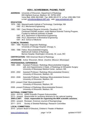 KEN L SCHREIBMAN, PhD/MD - Department of Radiology ...
