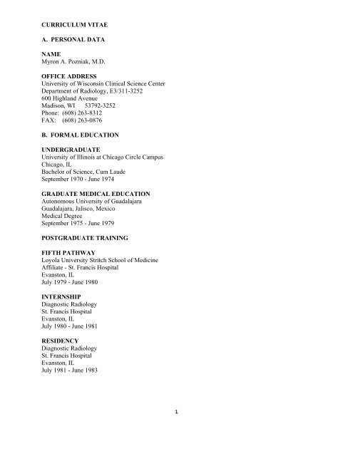 CURRICULUM VITAE A. PERSONAL DATA NAME Myron A ...