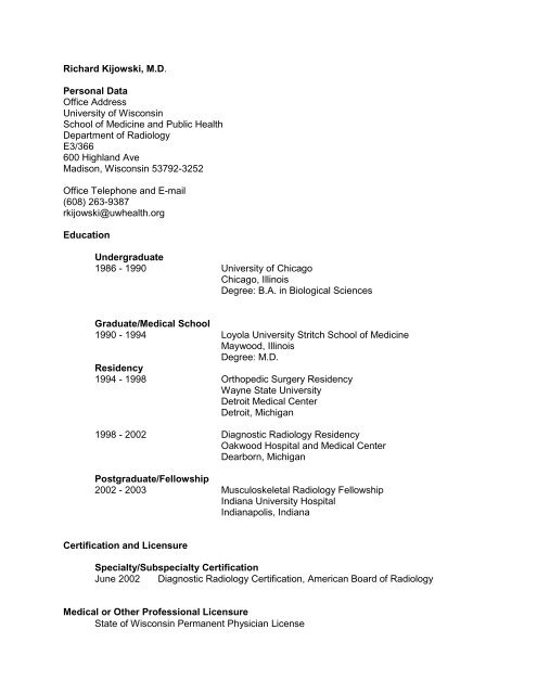 Richard Kijowski's CV - Department of Radiology