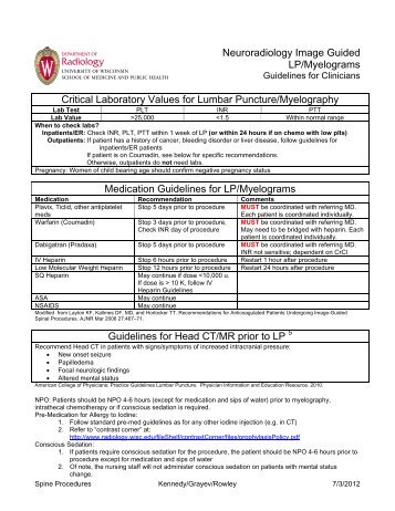 Critical Laboratory Values for Lumbar Puncture/Myelography