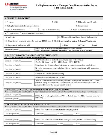 Radiopharmaceutical Therapy Dose Documentation Form