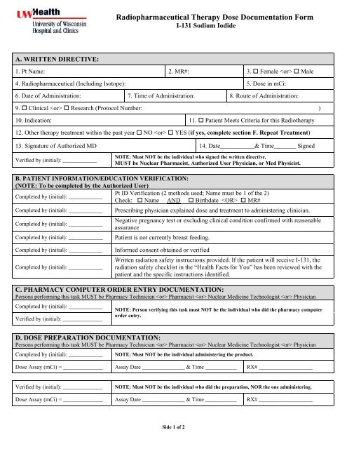 Radiopharmaceutical Therapy Dose Documentation Form