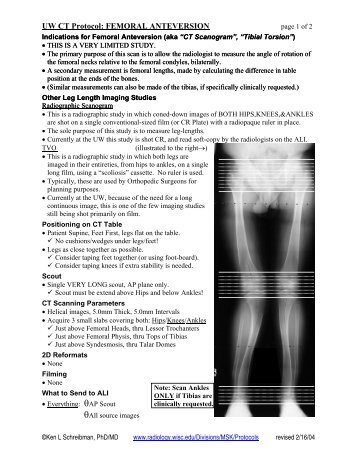 UW CT Protocol: FEMORAL ANTEVERSION