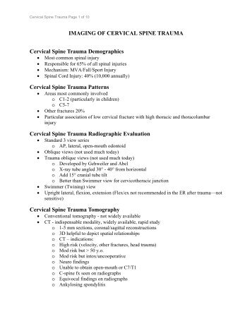 IMAGING OF CERVICAL SPINE TRAUMA Cervical Spine Trauma