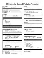 CT Protocols: (Brain, ENT, Spine, Vascular) - Department of Radiology