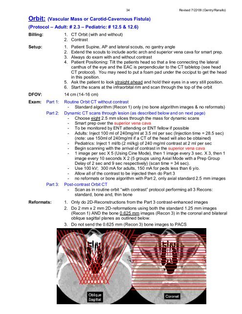 CT Protocols: (Brain, ENT, Spine, Vascular) - Department of Radiology