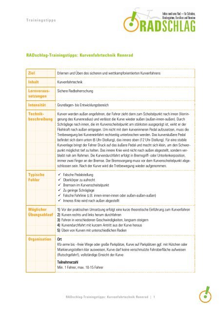 Kurvenfahrtechnik Rennrad - RADschlag-info