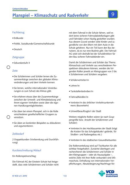 Planspiel â Klimaschutz und Radverkehr - RADschlag-info