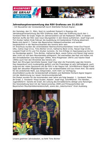 Bericht Jahresversammlung - Radsport de Graaf