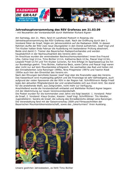 Bericht Jahresversammlung - Radsport de Graaf