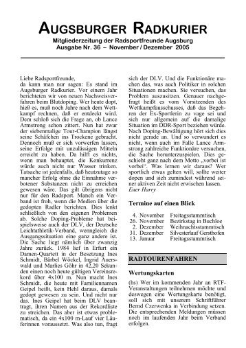 Nr. 36: November/Dezember 2005 - Radsportfreunde Augsburg eV