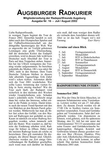 Nr. 16: Juli/August 2002 - Radsportfreunde Augsburg eV