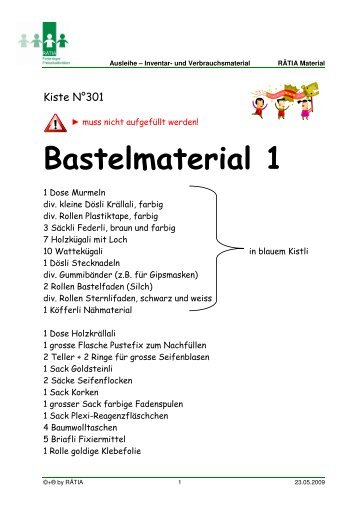 ZUM VERLEIH - INHALT Inventar- und Verbrauchsmaterial - RÃTIA