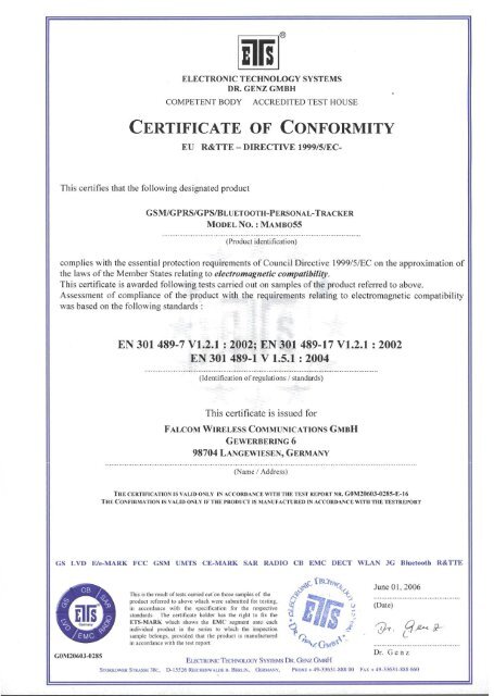 Certificate of Conformity - Falcom