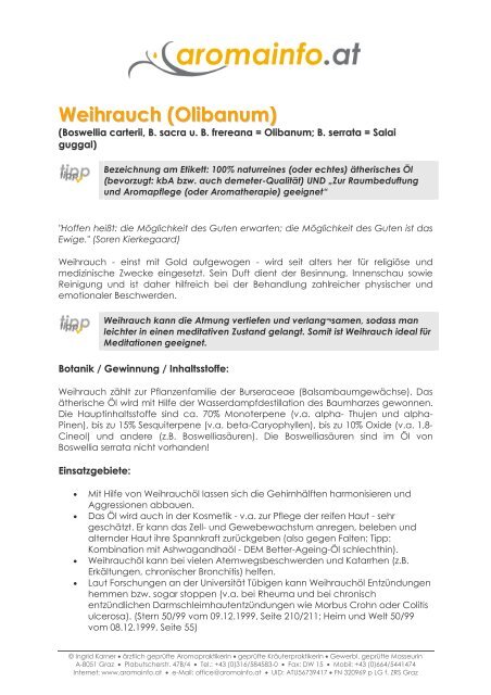 Weihrauch (Olibanum) - Aromatherapie-Aromapflege