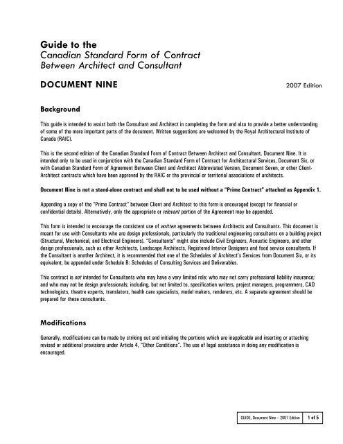 Guide - Document 9 - Royal Architectural Institute of Canada