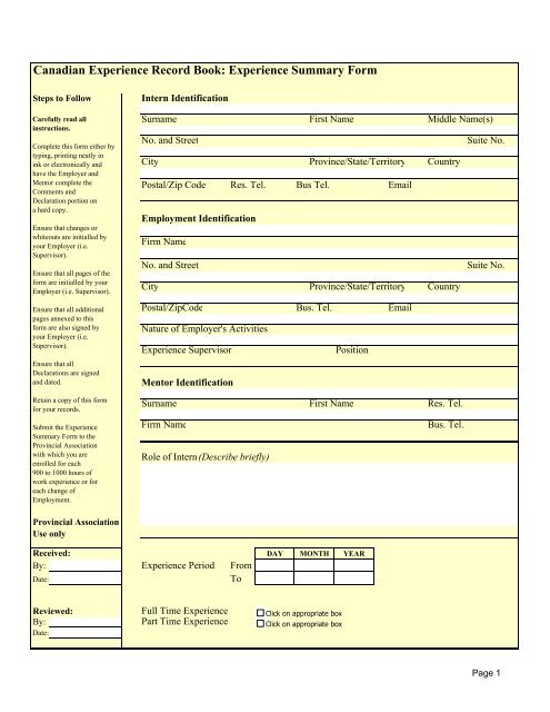 Canadian Experience Record Book (CERB)