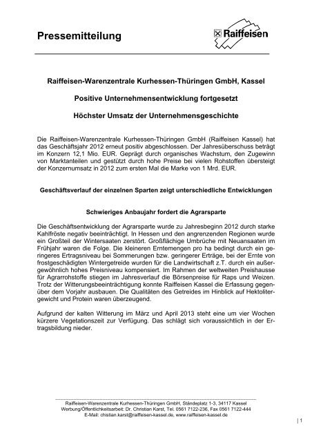 Pressemitteilung - Raiffeisen Kassel