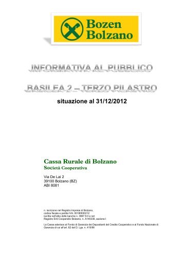 situazione al 31/12/2012 Cassa Rurale di Bolzano - Raiffeisen