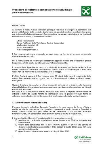 Procedura di reclamo e composizione stragiudiziale ... - Raiffeisen