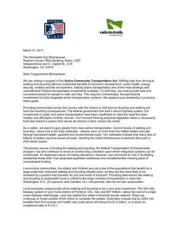 national letter of support - Rails-to-Trails Conservancy
