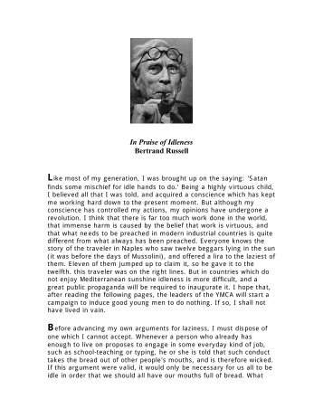 In Praise of Idleness Bertrand Russell - Ynet