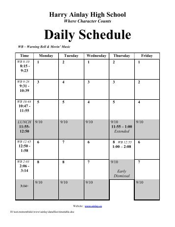 Daily Schedule - Harry Ainlay High School