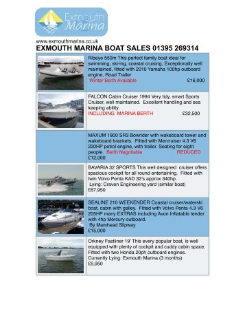 EXMOUTH MARINA BOAT SALES 01395 269314