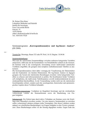 Korrespondenzanalyse und log-lineare Analyse - Rainer Diaz-Bone