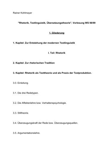 Rhetorik, Textlinguistik, Übersetzungstheorie ... - Rainer Kohlmayer