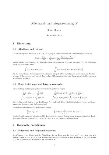 Differenzial- und Integralrechnung IV - Rainer Hauser