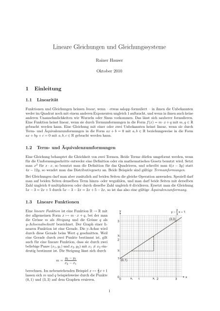 Lineare Gleichungen und Gleichungssysteme - Rainer Hauser