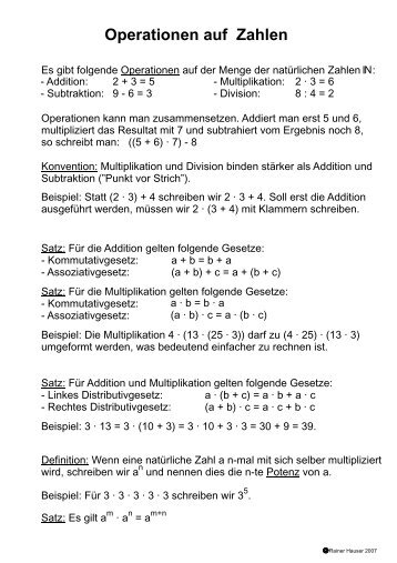 Operationen auf Zahlen - Rainer Hauser