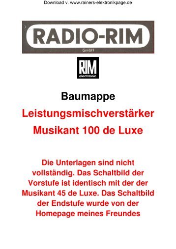 Baumappe Musikant 100 de Luxe - Rainers - Elektronikpage