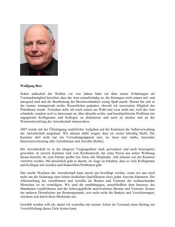 Wolfgang Betz Schon anlÃ¤sslich der Wahlen vor vier Jahren habe ...