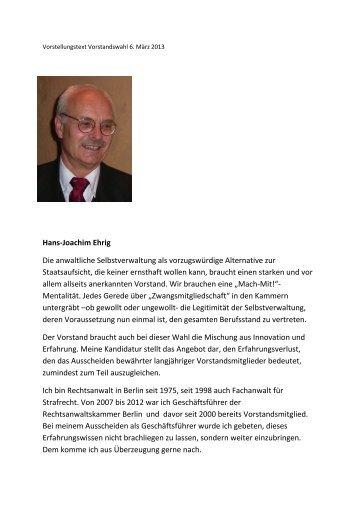 Hans-Joachim Ehrig Die anwaltliche Selbstverwaltung als ...