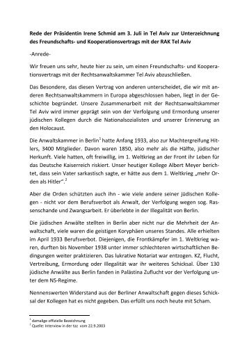 Rede der PrÃ¤sidentin Irene Schmid - Rechtsanwaltskammer Berlin