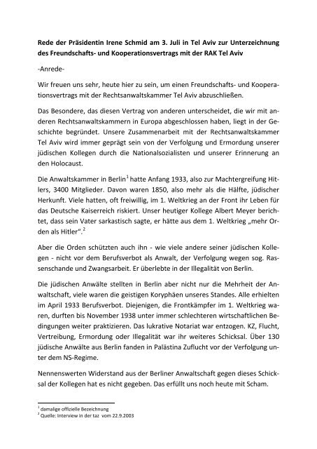 Rede der PrÃ¤sidentin Irene Schmid - Rechtsanwaltskammer Berlin