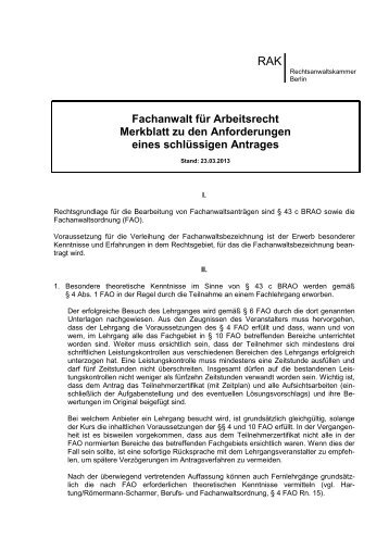 Fachanwalt fÃ¼r Arbeitsrecht | PDF - Rechtsanwaltskammer Berlin