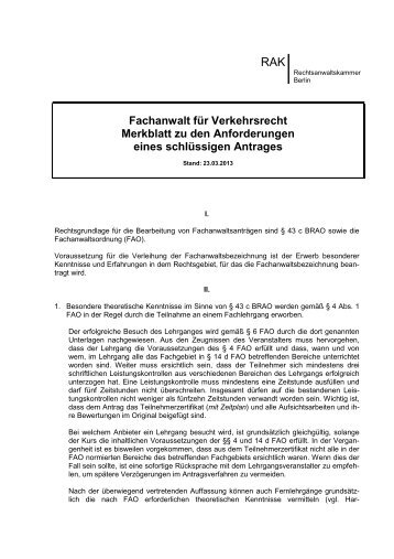 Fachanwalt fÃ¼r Verkehrsrecht | PDF - Rechtsanwaltskammer Berlin