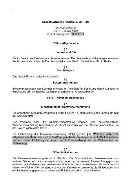 GeschÃ¤ftsordnung der Rechtsanwaltskammer in der Fassung vom ...